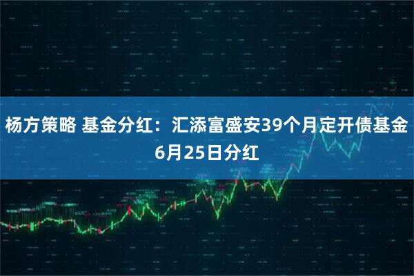 杨方策略 基金分红：汇添富盛安39个月定开债基金6月25日分红